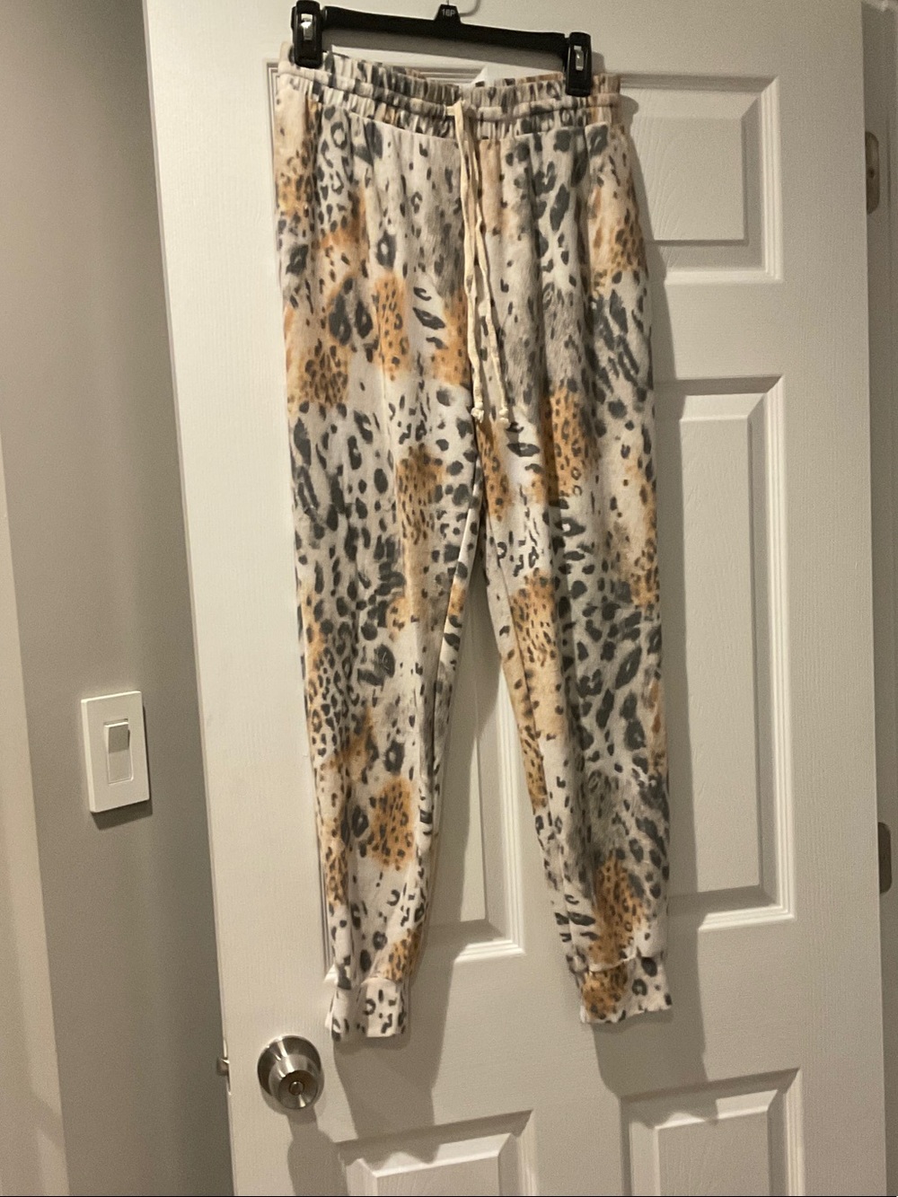 Leopard Print Cozy Jogger Pants - White, Tan, Gray